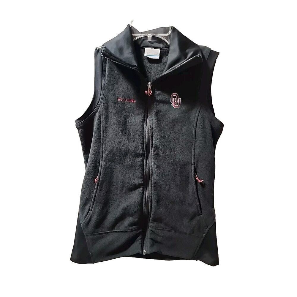 OU Oklahoma Sooners Columbia Vest Black Pockets Full Zip Fleece Womens Size Med